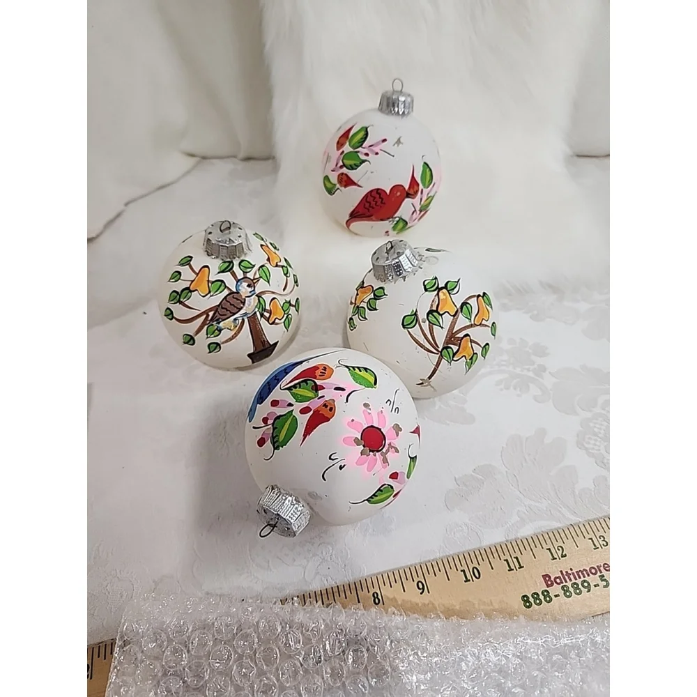 Vintage Hand Painted Floral Bird Glass Ornaments - Picture 13 of 14